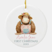 Schattigee Apenillustratie Meisje Eerste Kerst Keramisch Ornament (Achterkant)