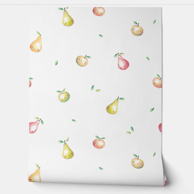 Schattigee Appels & Peren handgetekend wit rood gr Behang (Afrollen)