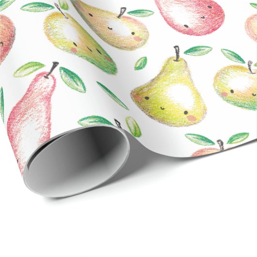 Schattigee Appels & Peren handgetekend wit rood gr Cadeaupapier (Rol Hoek)