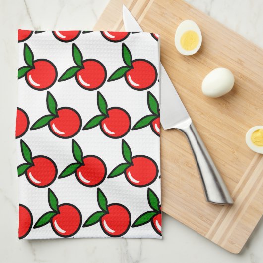 Schattigee Apple Cherry Red Fruit Fun Keuken Carto Theedoek (Quarter Fold)