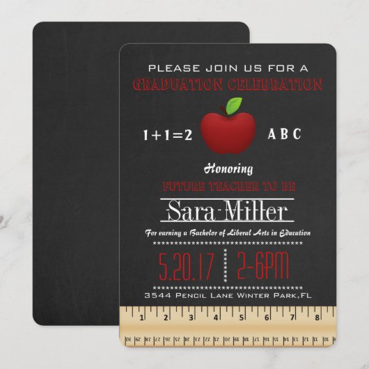 Schattigee Apple Teacher Afstuderen Invitation Kaart (Voorkant / Achterkant)