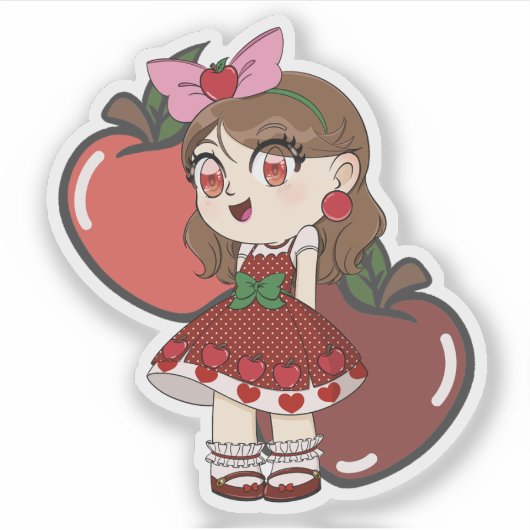 Schattigee Apple Theme Chibi Sticker (Voorkant)