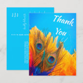 Schattigee Aqua Blue Elegant Peacock Feather Briefkaart (Voorkant / Achterkant)