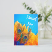 Schattigee Aqua Blue Elegant Peacock Feather Briefkaart (Staand voorkant)