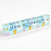 Schattigee Aqua Blue Llama Pattern Teacher's Naambordje
