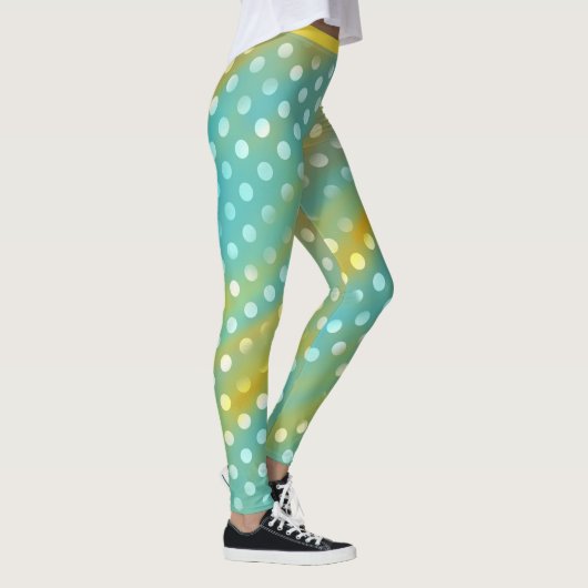 Schattigee Aqua en Gele Leggings met Witte Stippen (Rechts)