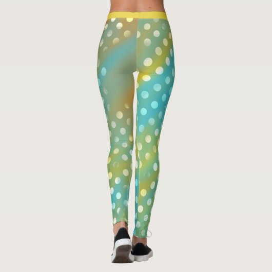 Schattigee Aqua en Gele Leggings met Witte Stippen (Achterkant)