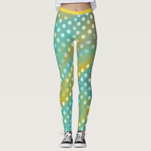 Schattigee Aqua en Gele Leggings met Witte Stippen