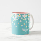 Schattigee Aqua en Yellow Whimsical Daisy Custom T Tweekleurige Koffiemok (Voorkant rechts)