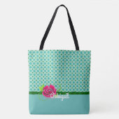 Schattigee Aqua & Green Pattern Roze Rose Geperson Tote Bag (Voorkant)