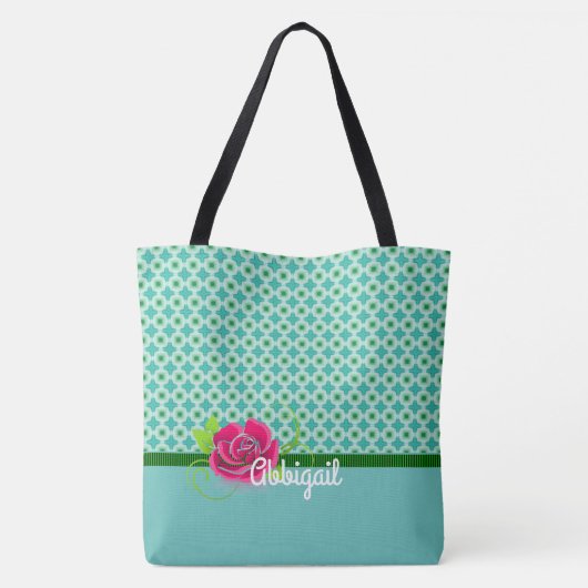 Schattigee Aqua & Green Pattern Roze Rose Geperson Tote Bag (Achterkant)