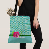 Schattigee Aqua & Green Pattern Roze Rose Geperson Tote Bag (Dichtbij)