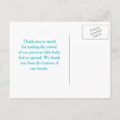 Schattigee Aqua paraplu en Bow Baby shower Dank u Aankondigingskaart (Achterkant)