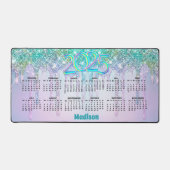 Schattigee Aqua Turquoise Glitter Drips 2025 kalen Bureaumat (Voorkant)