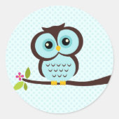 Schattigee Aqua Uil Ronde Sticker (Voorkant)