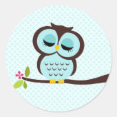 Schattigee Aqua Uil Ronde Sticker (Voorkant)