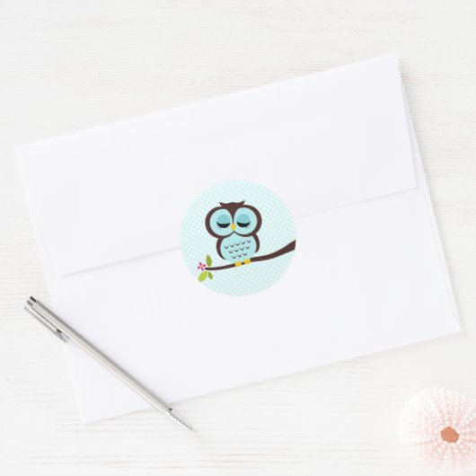 Schattigee Aqua Uil Ronde Sticker (Envelop)