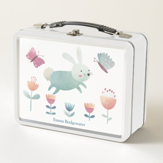 Schattigee aquarel Bunny & flowers Gepersonaliseer (Voorkant)