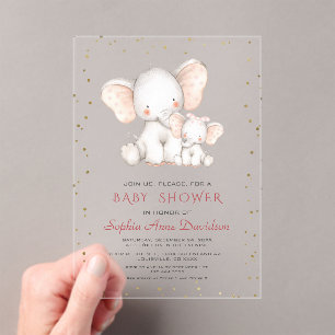 Schattigee Aquarel Elephant Girl Baby shower Acryl Uitnodigingen