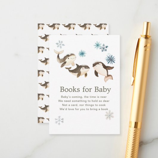 Schattigee Arctic Whale Baby shower Boeken voor Ba Informatiekaartje (Voorkant / Achterkant in situ)