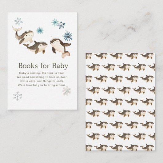 Schattigee Arctic Whale Baby shower Boeken voor Ba Informatiekaartje (Voorkant / Achterkant)