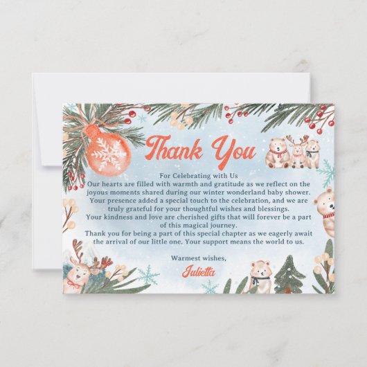 Schattigee Arctische Dieren Winter Christmas baby  Bedankkaart (Voorkant)