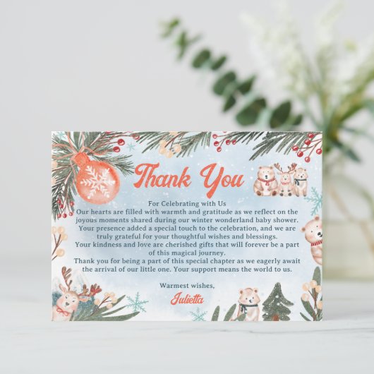 Schattigee Arctische Dieren Winter Christmas baby  Bedankkaart (Staand voorkant)