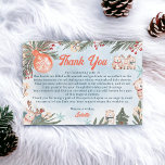 Schattigee Arctische Dieren Winter Christmas baby  Bedankkaart<br><div class="desc">Breid oprechte dankbaarheid uit met onze Winter Wonderland Thank You Card, een charmante voortzetting van het betoverende Arctic Animals thema. Tegen een feestelijke blauwe achtergrond versierd met sneeuwvlokken, speelse poolse beren en grillige rendieren brengen een boodschap van waardering over. Delicate bloemige dennentakken en maretak voegen een extra vleugje charme toe,...</div>