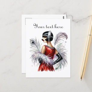 Schattigee Art Deco dame tekst toevoegen Briefkaart