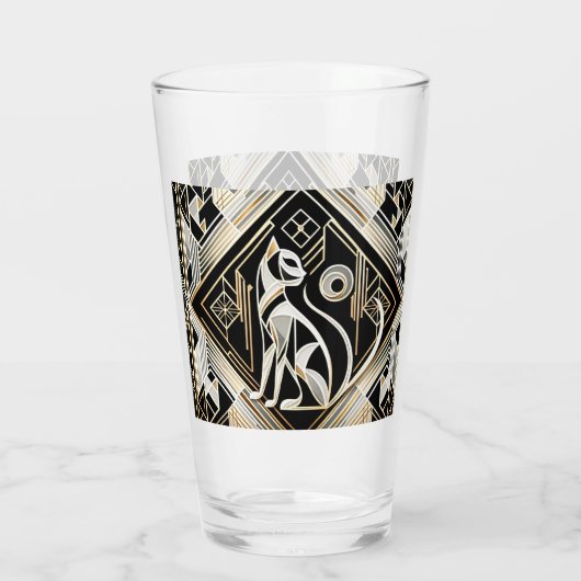 Schattigee Art Deco kattenliefhebbers Glas (Achterkant)