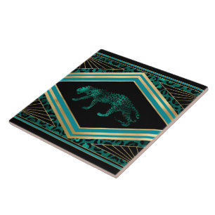 Schattigee art deco luipaard home decor tegeltje