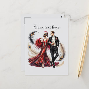 Schattigee art deco paar tekst toevoegen briefkaart
