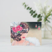 Schattigee art deco retro vakantie kerst dame feestdagenkaart (Staand voorkant)