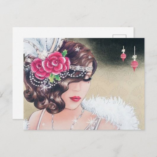 Schattigee art deco retro vakantie kerst dame feestdagenkaart (Voorkant / Achterkant)