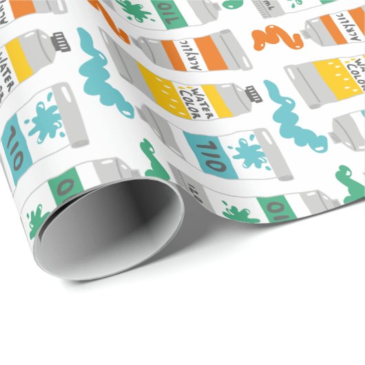 Schattigee Art Paint Tubes op wit Cadeaupapier (Rol Hoek)