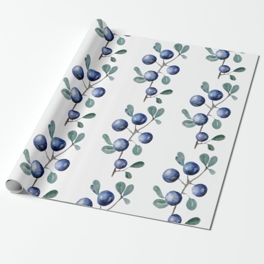 Schattigee artistieke Waterverf Blauwe bessen Frui Cadeaupapier (Uitgerold)