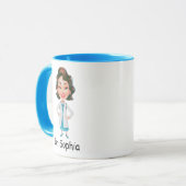 Schattigee artsenillustratie zwarte kleurentekst mok (Voorkant links)