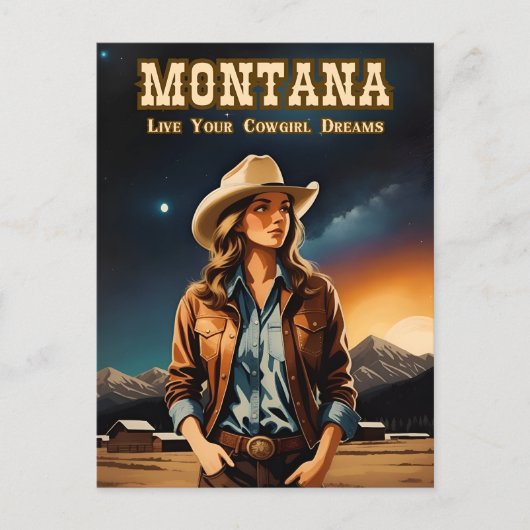 Schattigee Artsy Night Sky Montana Cowgirl Briefkaart (Voorkant)