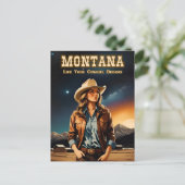 Schattigee Artsy Night Sky Montana Cowgirl Briefkaart (Staand voorkant)