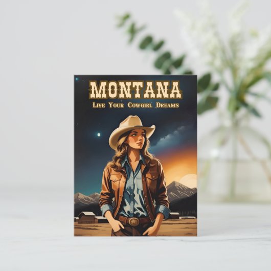 Schattigee Artsy Night Sky Montana Cowgirl Briefkaart (Staand voorkant)