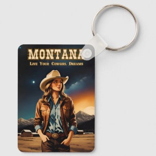 Schattigee Artsy Night Sky Montana Cowgirl Sleutelhanger