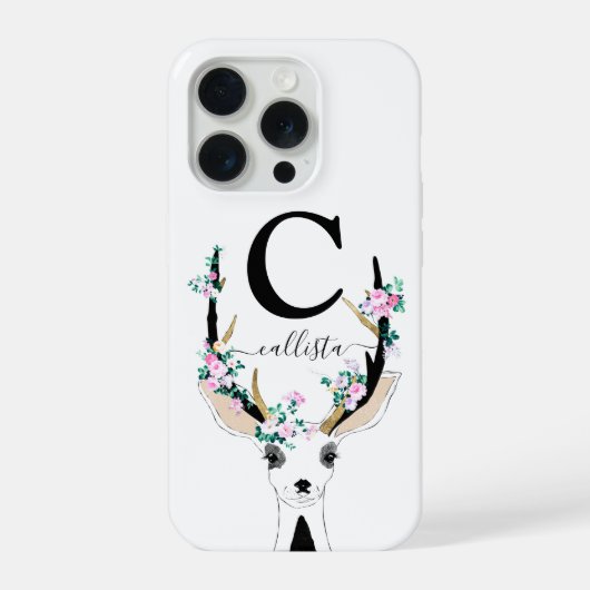 Schattigee Artsy roze bloemenhert diermonogram iPhone Hoesje (Achterkant)