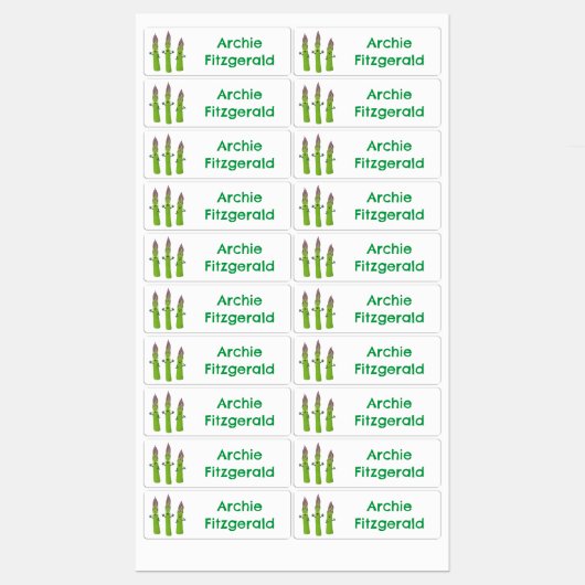 Schattigee asperges plantaardige cartoon gepersona labels (Vel)