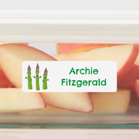 Schattigee asperges plantaardige cartoon gepersona labels (Aangebracht)