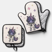 Schattigee Astro Eenhoorn Ovenwanten Ovenwant & Pannenlap Set (Voorkant / Achterkant)