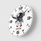 Schattigee Astronaut Aangepaste Naam Jongenshorlog Ronde Klok (Hoek)