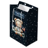 Schattigee Astronaut Beer Gift Bag voor Verjaardag Medium Cadeauzakje (Voorkant Gekanteld)