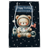 Schattigee Astronaut Beer Gift Bag voor Verjaardag Medium Cadeauzakje (Voorkant)