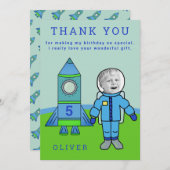 Schattigee Astronaut Boy Rocket Verjaardag Uw foto Bedankkaart (Voorkant / Achterkant)