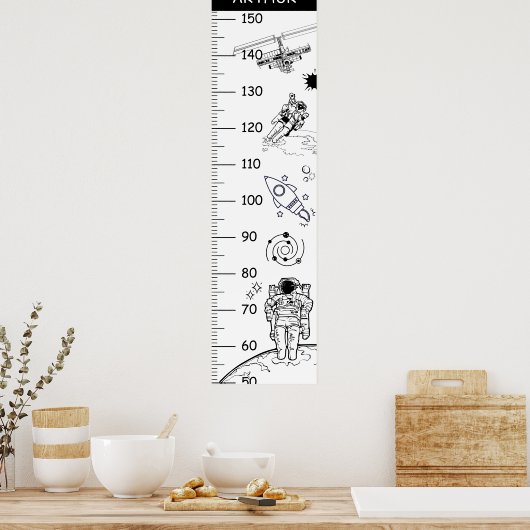 Schattigee Astronaut Comic Thema Groeikaart Poster (Keuken)